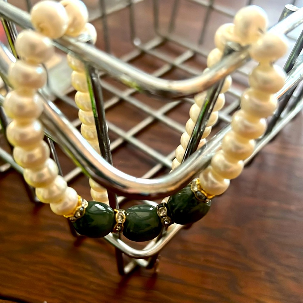 Exquisite vintage saltwater pearl, Jade, Diamond(set in 24 k gold) ladies choker
